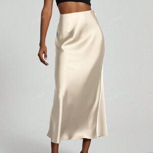 Satin Elastic Waist Long Maxi Skirt